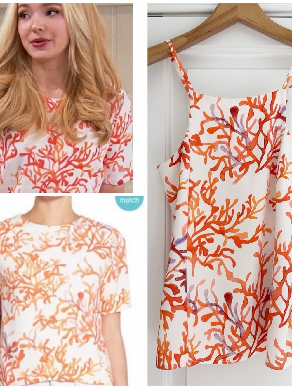 Cooper & Ella Coral Print Camisole Tank Top Small Orange/White